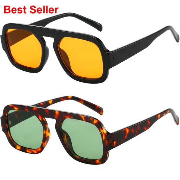 Accessories - Square Aviator Sunglasses UV400 Protection Lightweight Acetate Frame